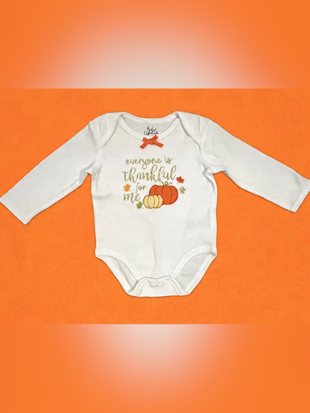 NWT Baby Essentials 6M Thanksgiving Onesie Pumpkins "Thankful For Me"